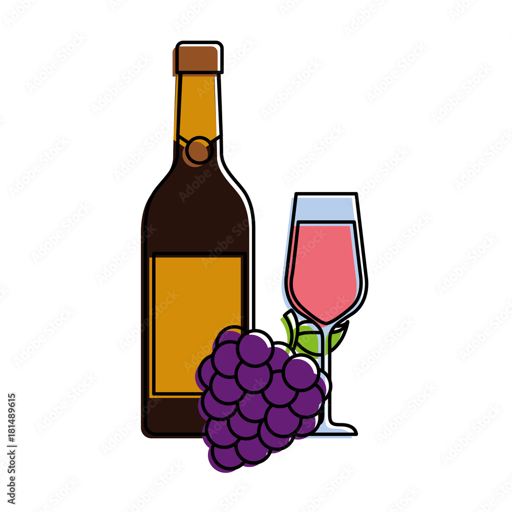 Fototapeta premium bottle champagne or wine and glass with bunch of grapes celebration