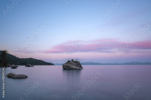 Bonsai Rock long exposure sunrise at Lake Tahoe 