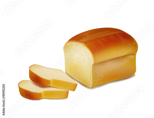 Bread, bakery icon, sliced fresh wheat bread isolated on white background