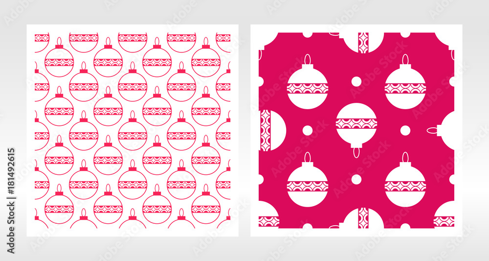 Seamless pattern with christmas toy and circles. Vector set. Design template can be used for packaging, invitations, textiles Seamless pattern with christmas toy and circles. Vector set. Design template can be used for packaging, invitations, textiles