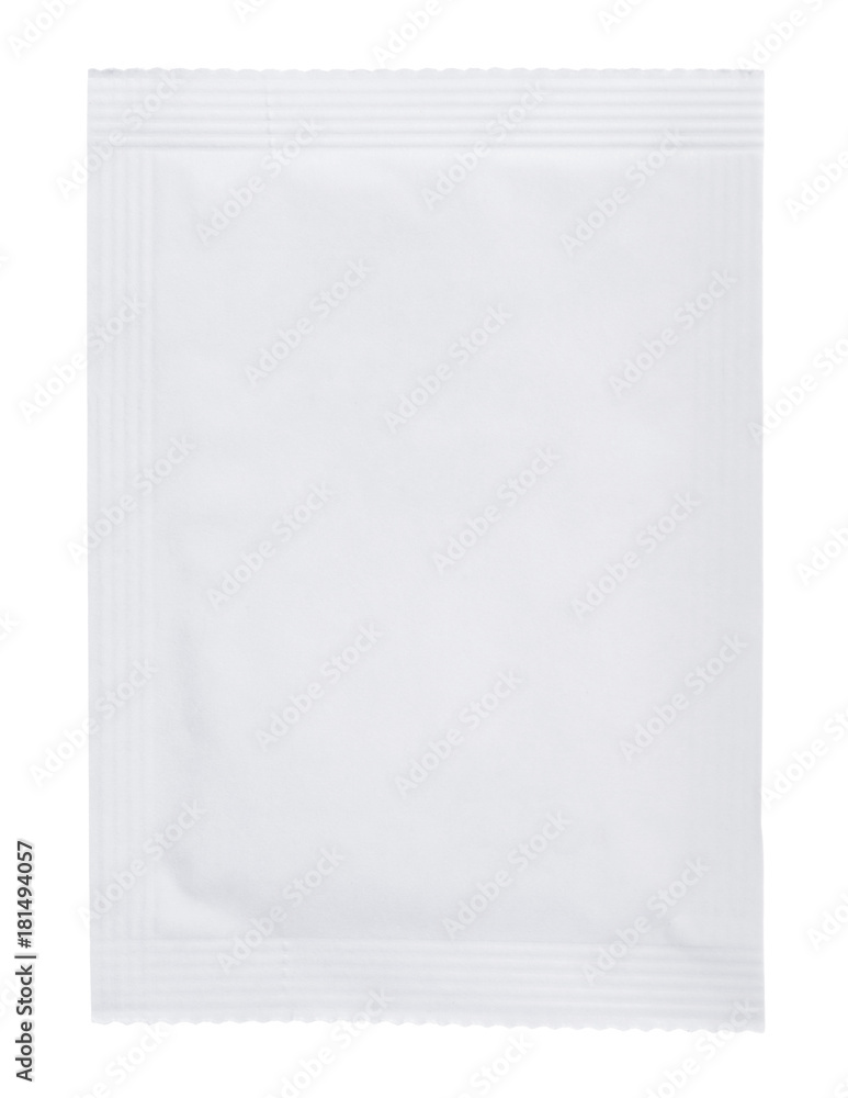 Sealed blank white paper pouchbag bag with foil layer inside isolated on white background. Sealed blank white paper pouchbag bag with foil layer inside isolated on white background.
