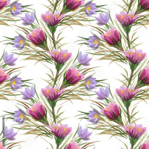 Watercolor seamless pattern with colorful flowers and leaves on white background  watercolor floral pattern  flowers in pastel color  tile for wallpaper  card or fabric.