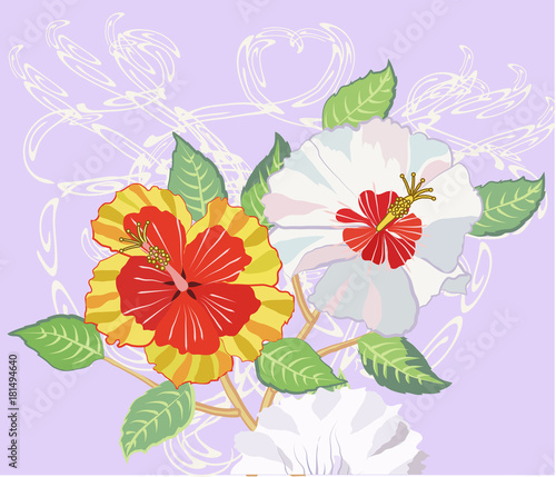 Wallpaper Mural Hibiscus on Light Blue Background Torontodigital.ca