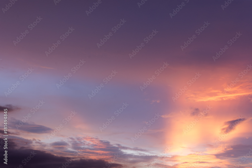 Fototapeta premium Long exposure of nautical twilight sky as orange and purple tone in evening time