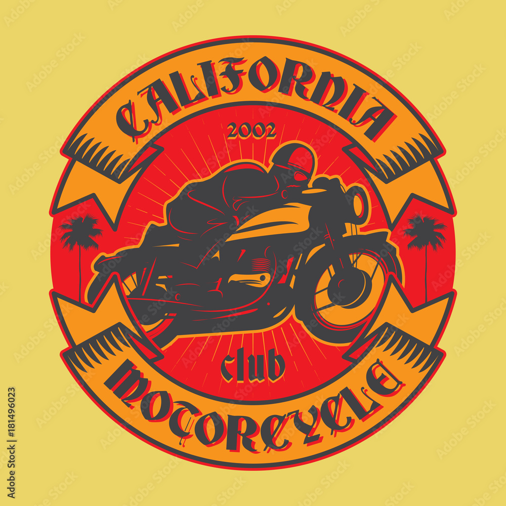 Obraz premium Biker riding a motorcycle label