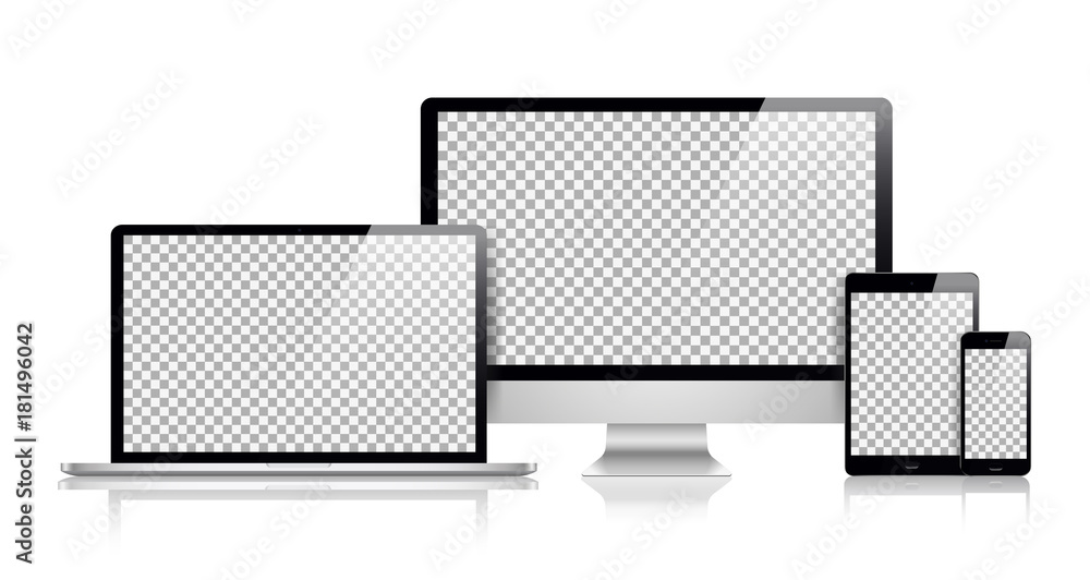 Realistic set computer, laptop, tablet, phone on a isolated background. Vector image - obrazy, fototapety, plakaty 
