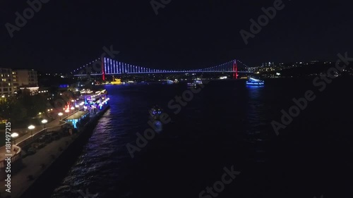 Istanbul Bosphorus Bridge Drone Night Aerial View Video - istanbul Bogaziçi Köprüsü 15 Temmuz sehitler Köprüsü Besiktas Dolmabahçe Ortaköy Bogaziçi Köprüsü Gece Çekimi