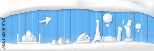 Snow sculpture winner travel concept on blue wood wall