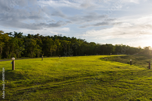 Spacious space of courtyard interact with the sun light and be a area for tent in the evening at Kaeng Krachan national park, Phetchaburi province; Thailand