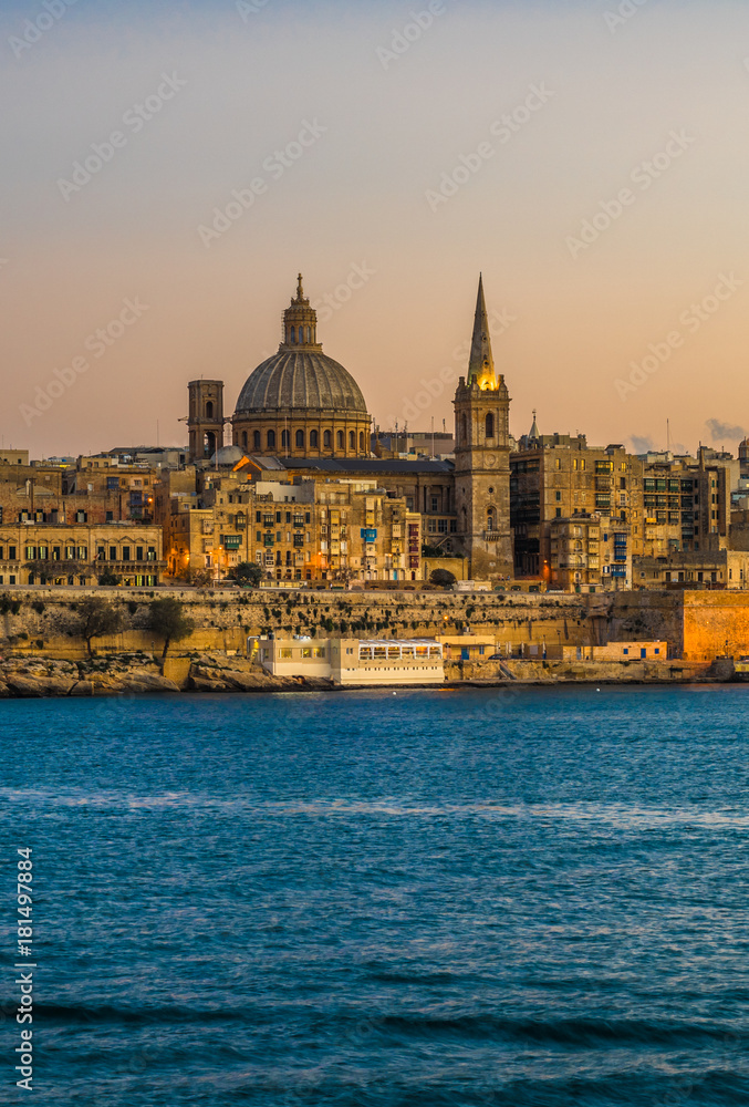 Sunset view of Valletta, the capital of Malta