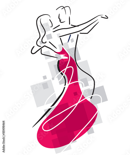Balroom Dancers Couple.
Stylized illustration of Young couple dancing ballroom dance. Vector available. 