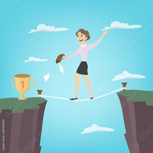 Businesswoman tightrope walker.