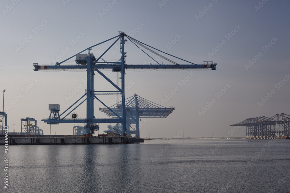 Deserted port terminal in the morning in a harbour for loading and offloading cargo ships