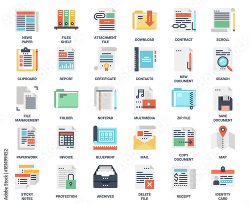 Files and documents flat icons