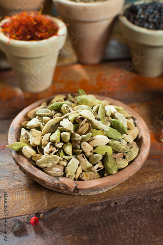 Most expensive spice in the world – dried green cardamom pods with black seeds, used as an ingredient in many cuisines and for medical use