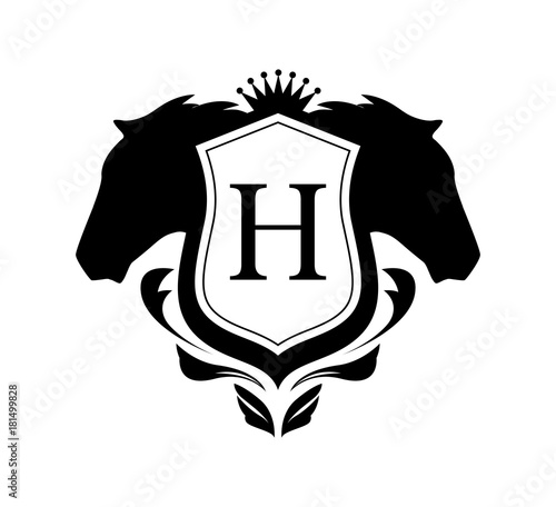 Blazon with Horses - Vector Coat of Arms with Copy Space