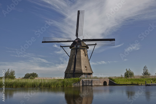 Stone brick windmill in kinderdijk. The Netherlands