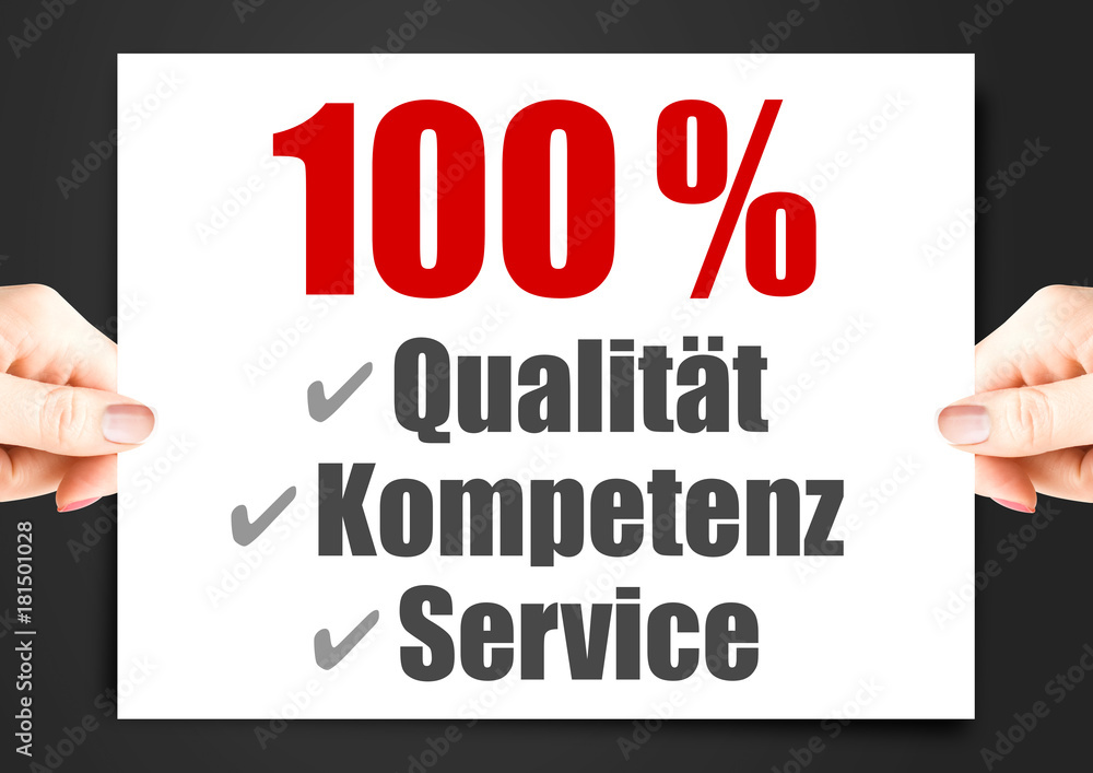 100 % Qualität, Kompetenz, Service – Button, Icon 100 % Qualität, Kompetenz, Service – Button, Icon