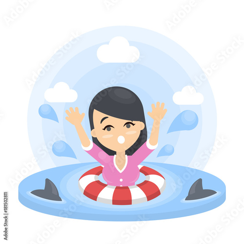Woman with sharks.
