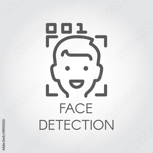 Face detection line icon. Facial biometric recognition. Men head, frame scanning and code control. Technology of human identification in phone, smartphone and other devices. Security innovation system
