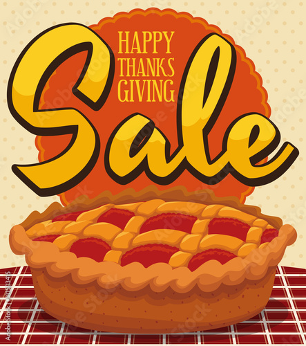 Delicious Cranberry Pie Sale for Thanksgiving Day, Vector Illustration