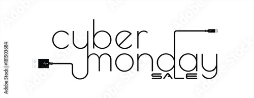 Vector Cyber ​​Monday with usb wire and the word Sale on a white background. For advertising, for newspapers, for posters, for shops.