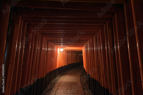 Fushimi Inari Shrine with lots of tourists visiting the shrine located in Kyoto, Japan.