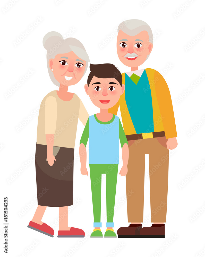 Grandparents with Grandson Isolated Characters