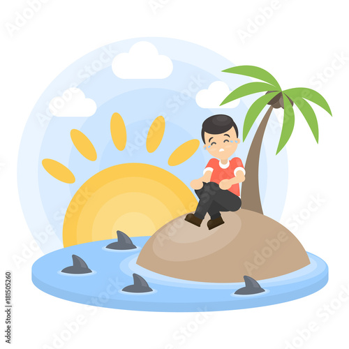 Alone on island.