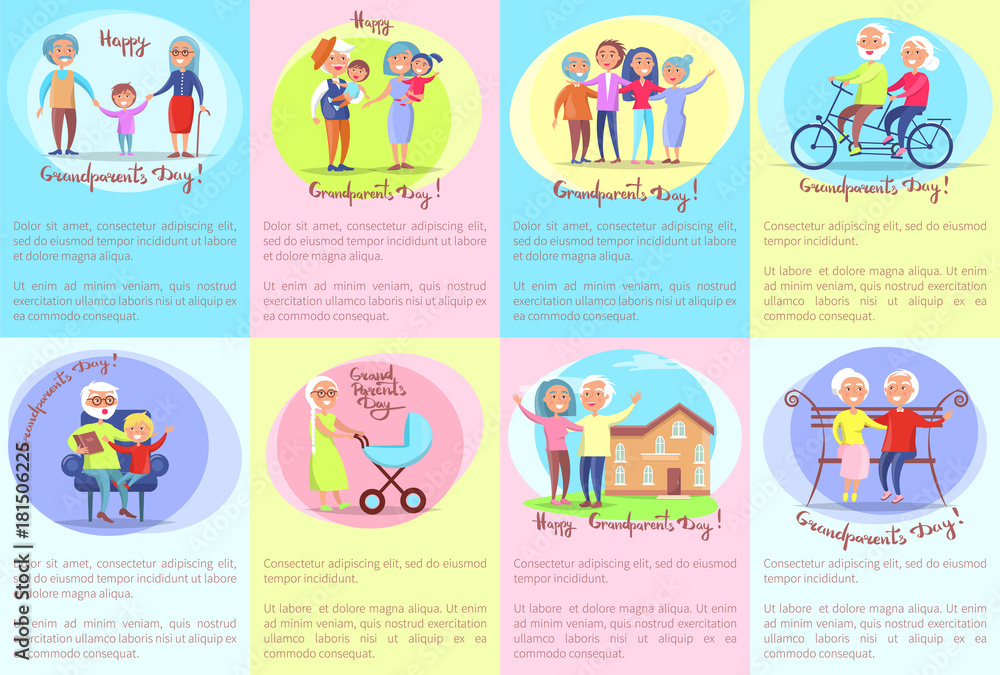 Fototapeta premium Happy Grandparents Day Senior Couples and Children