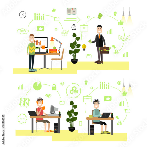 Vector set of creative team people in flat style