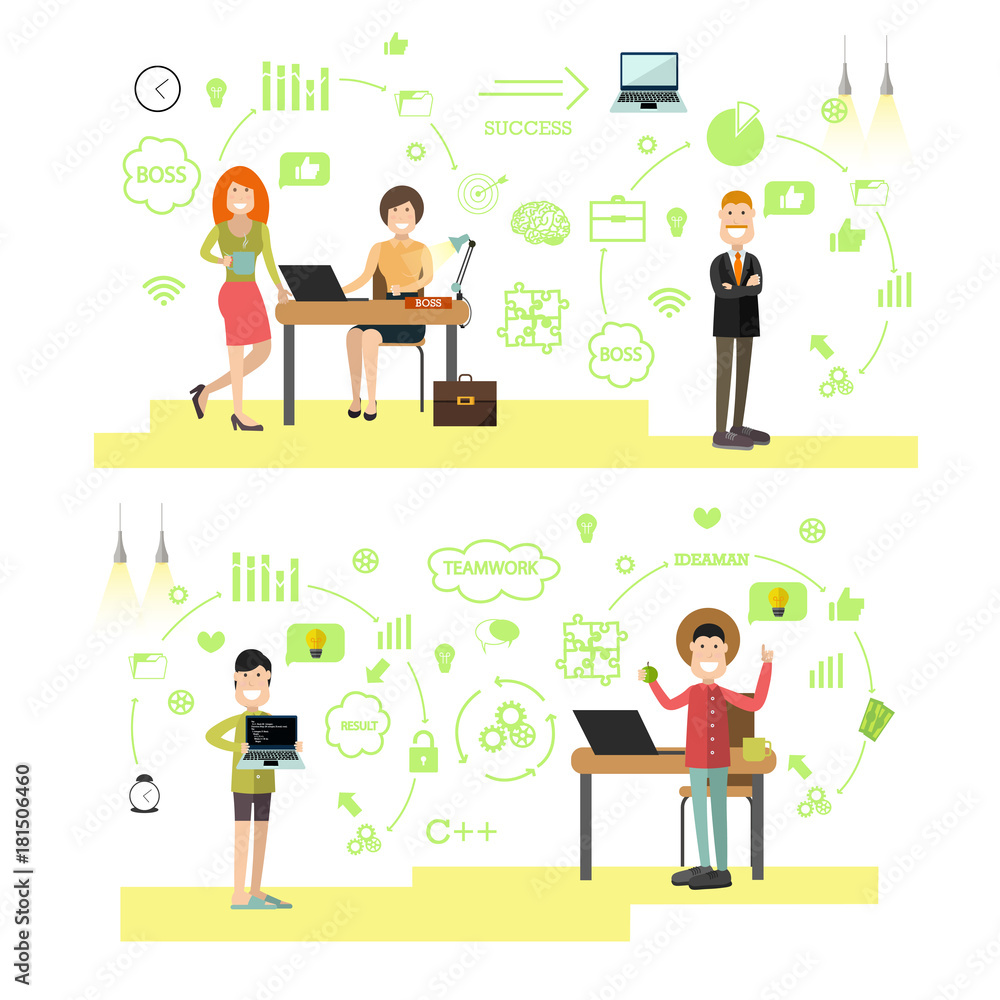 Vector set of creative team people in flat style