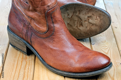 Pair of classic leather brown cowboy boots