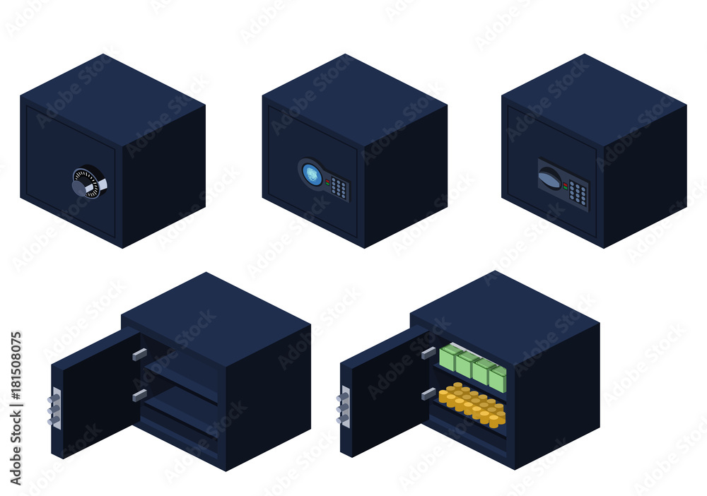 Isometric 3D vector illustration Safe for saving money and documents. Subject of property security Isometric 3D vector illustration Safe for saving money and documents. Subject of property security