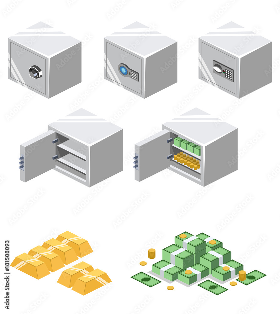 Isometric 3D vector illustration Safe for saving money and documents. Subject of property security Isometric 3D vector illustration Safe for saving money and documents. Subject of property security