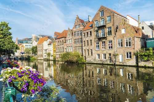 Flower pot along the river in Ghent, Belgium
