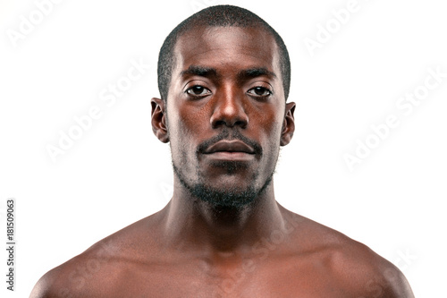 Positive thinking African-American man on brown background