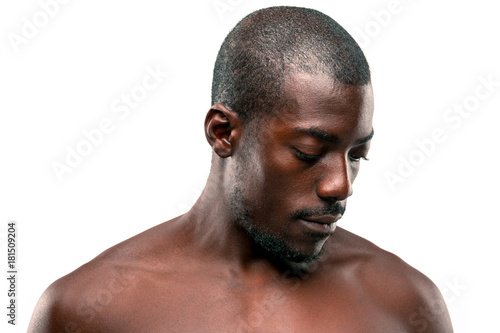 Positive thinking African-American man on brown background