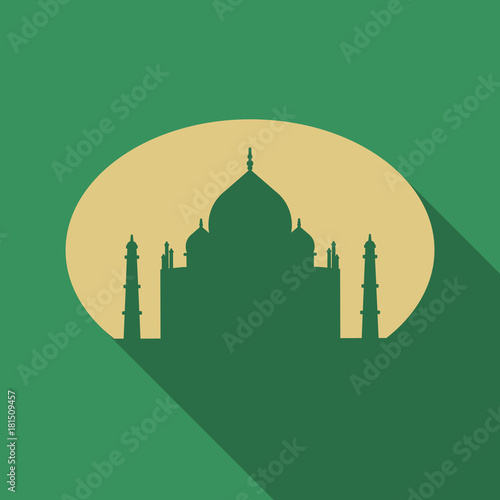 Muslim mosque isolated on white background. Traditional arabesque ornament, crescent and stars. Vector Illustration. Eid Mubarak greetings. Ramadan Kareem. Flat style Sheikh Zayed Grand Mosque photo