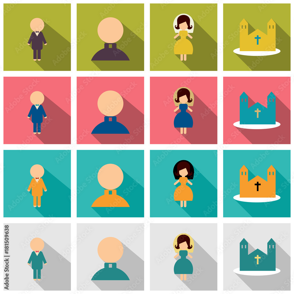 Set of weddings icons in flat style with shadow Set of weddings icons in flat style with shadow