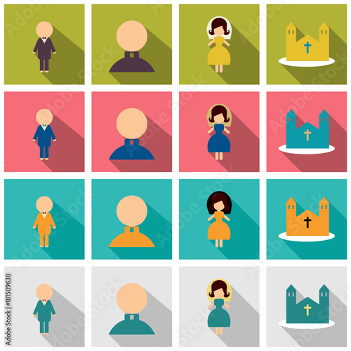 Set of weddings icons in flat style with shadow