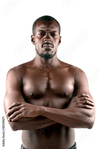 young afro american with naked torso isolated