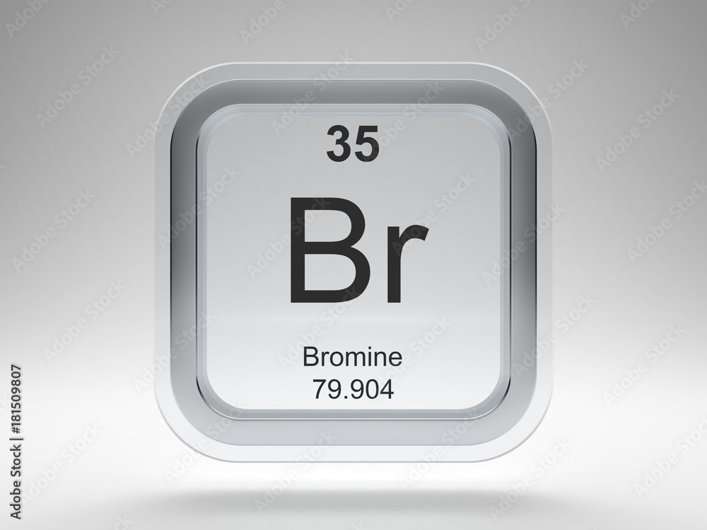 Bromine symbol on modern glass and metal rounded square icon Bromine symbol on modern glass and metal rounded square icon
