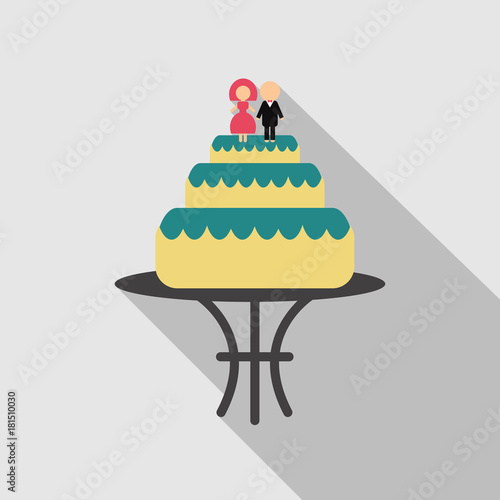 wedding cake icon image with silhouette of newlyweds