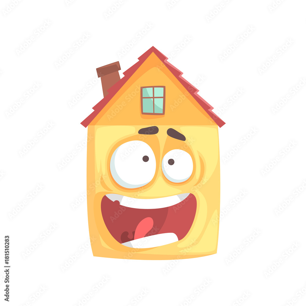 Cute frightened house cartoon character, funny facial expression emoticon vector illustration Cute frightened house cartoon character, funny facial expression emoticon vector illustration