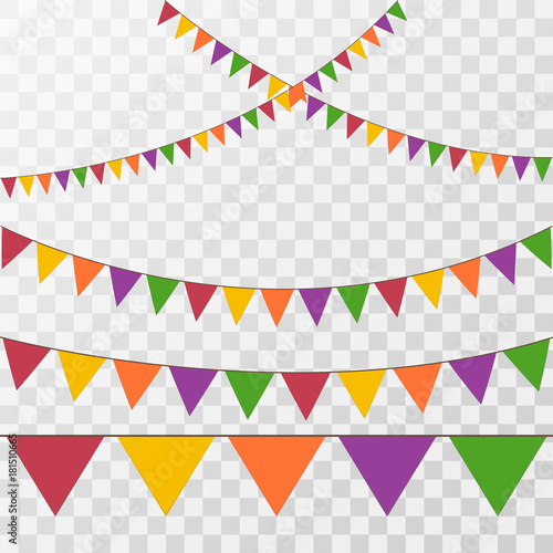 Vector set of decorative party pennants with different sizes and lengths. Celebrate flags. Rainbow garland. Birthday decoration. Hanging colored flags.