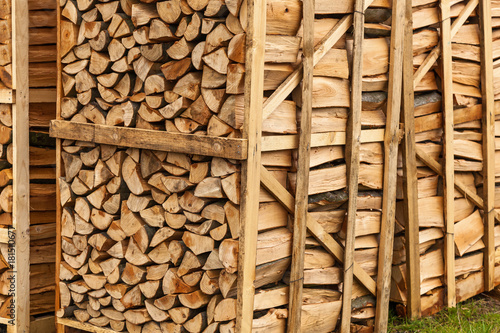 chopped firewood, chopped firewood stacked in boxes, Fire woods background.