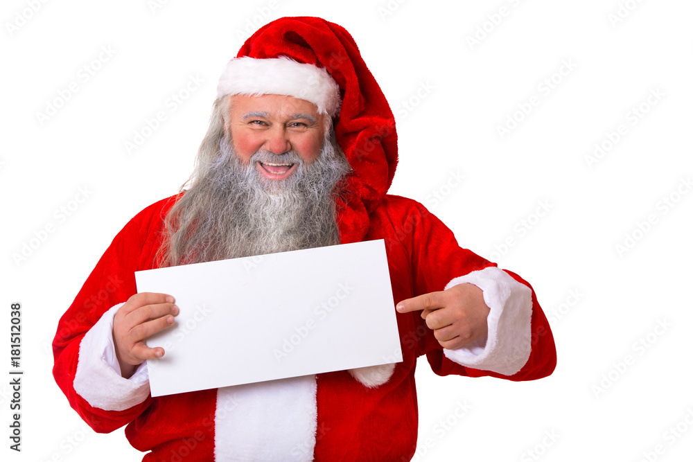 Weihnachtsmann hält ein Schild in der Hand Weihnachtsmann hält ein Schild in der Hand