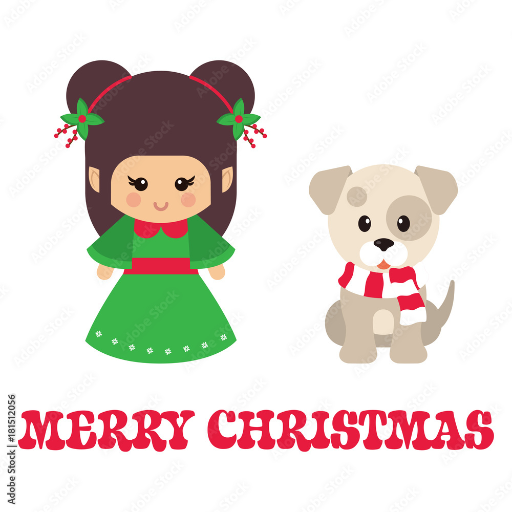 cartoon cute christmas elf and winter dog vector cartoon cute christmas elf and winter dog vector