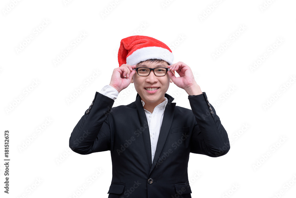 Business man has happy and smiling with Christmas festival themes isolated on white background. Business man has happy and smiling with Christmas festival themes isolated on white background.